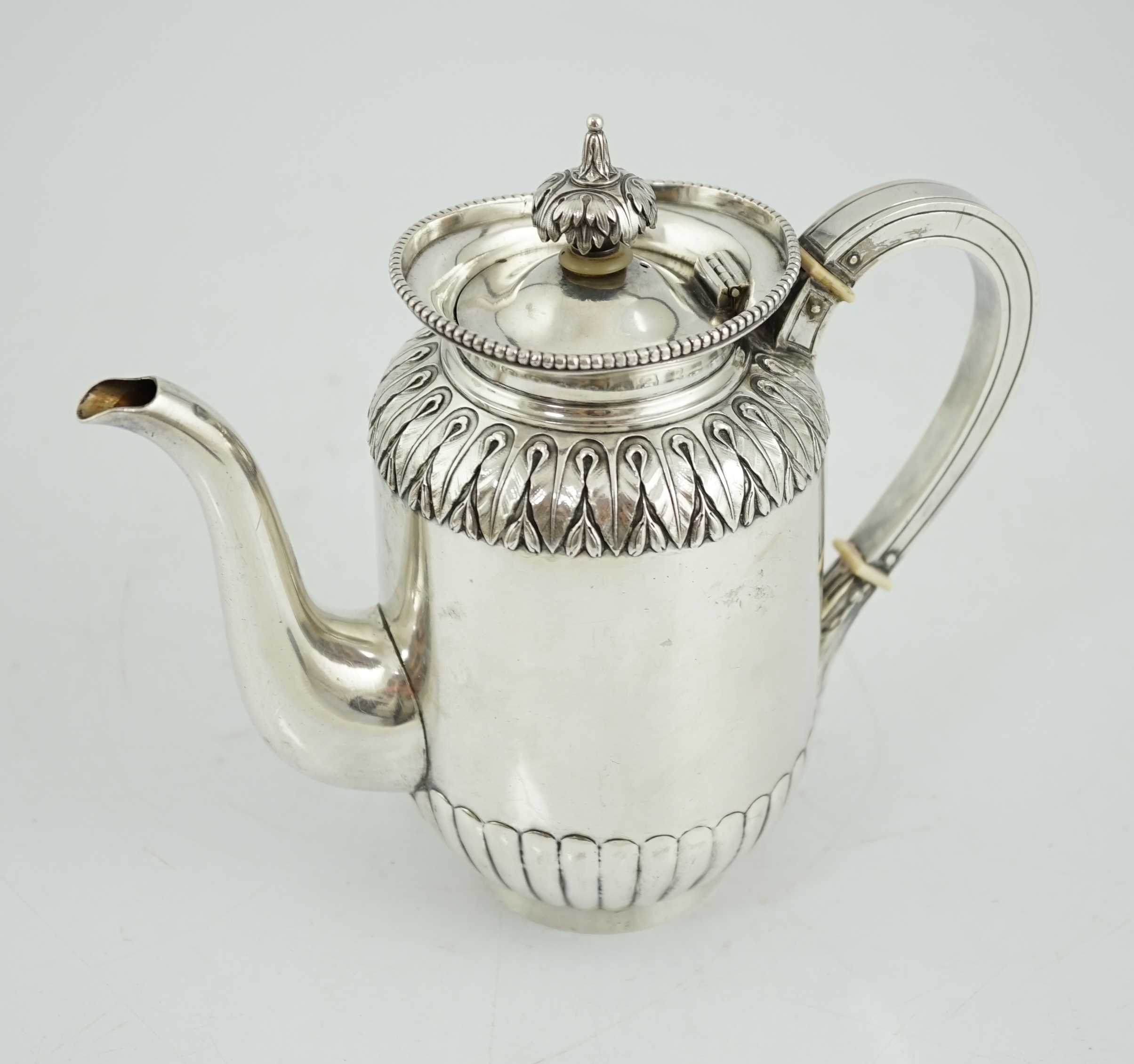 Carl Faberge - A late 19th/early 20th century Russian 84 zolotnik silver coffee pot, CITES submission reference: T7CQVQS9